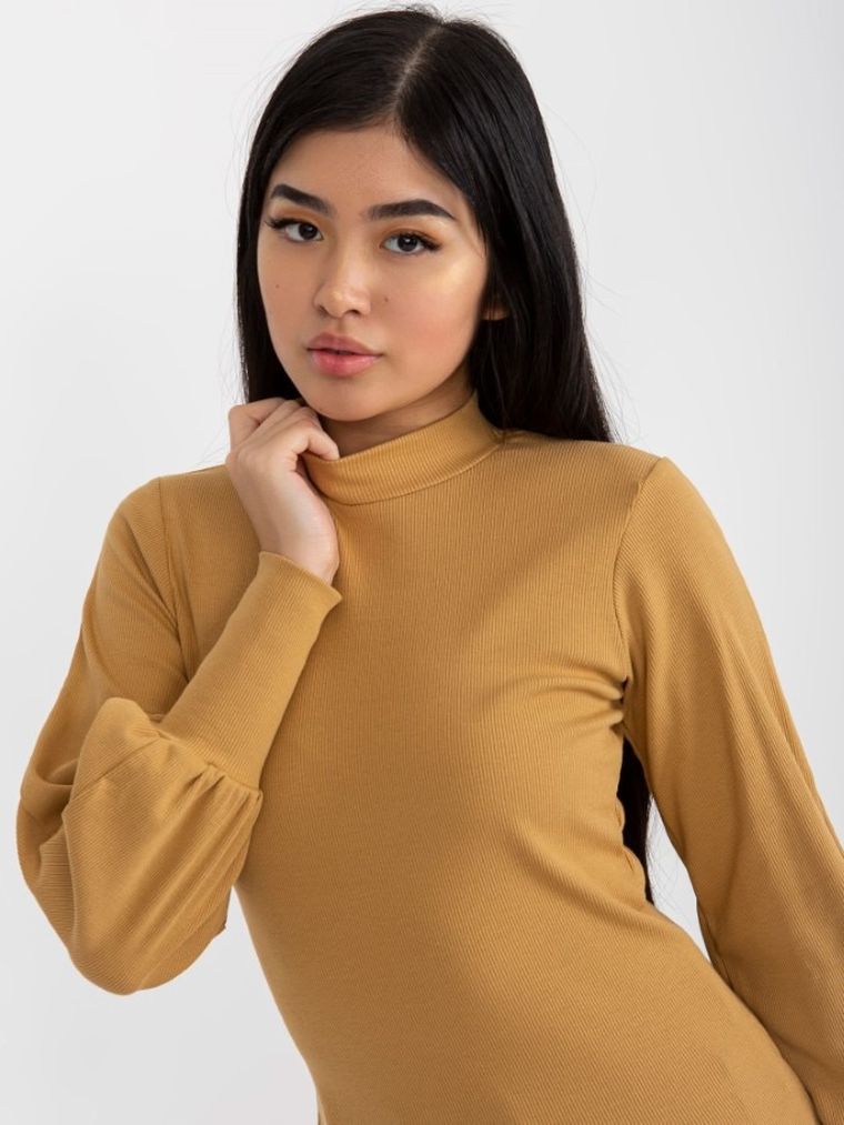 Bluzka damska z długim rękawem, beżowa, Rue Paris