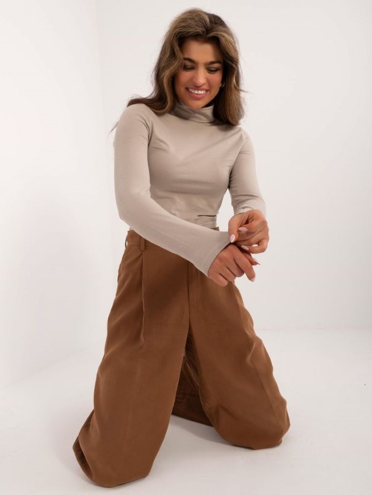 Bluzka damska z długim rękawem, beżowa, Sublevel