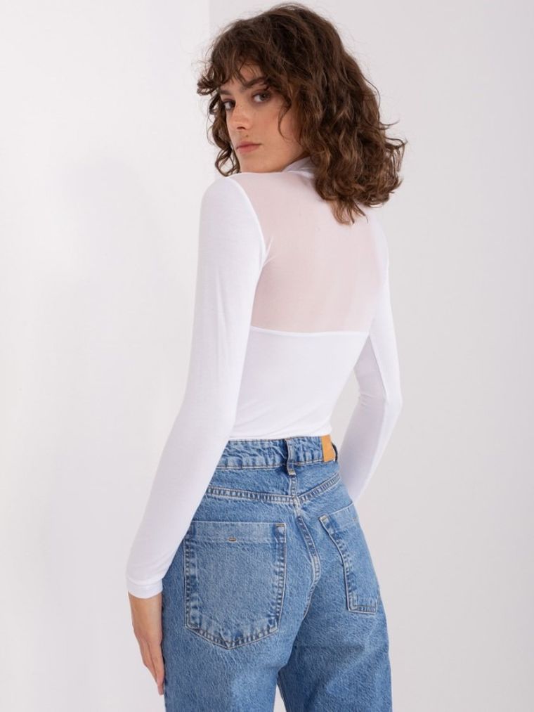 Bluzka damska z długim rękawem, biała, Basic Feel Good