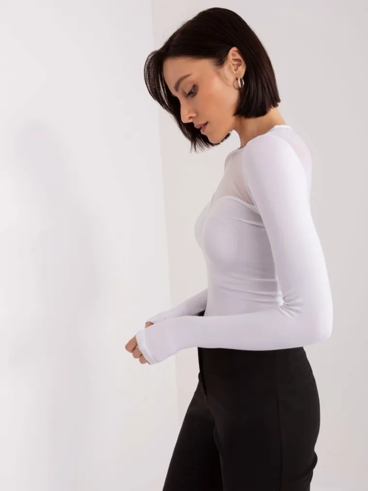 Bluzka damska z długim rękawem, biała, Basic Feel Good