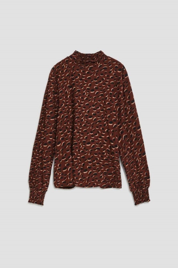 Bluzka damska z długim rękawem, brązowa, Moodo