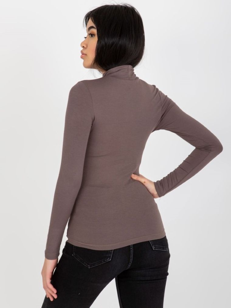 Bluzka damska z długim rękawem, brązowa, Rue Paris