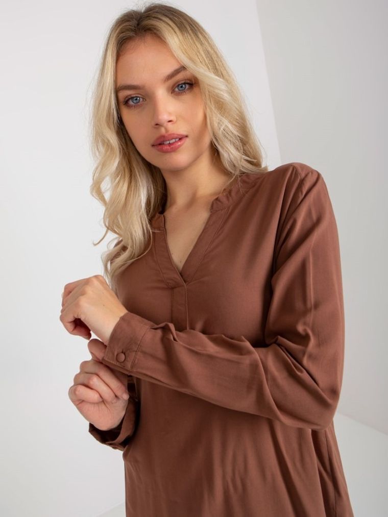 Bluzka damska z długim rękawem, brązowa, Sublevel