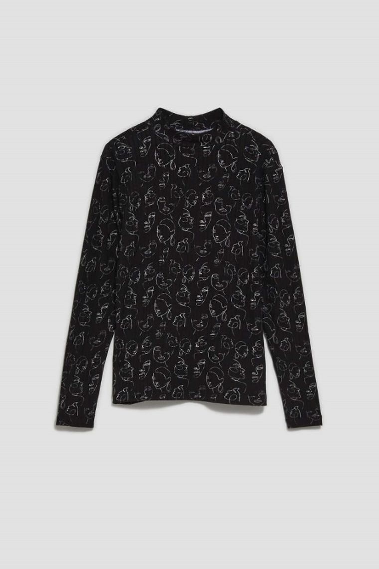 Bluzka damska z długim rękawem, czarna, Moodo