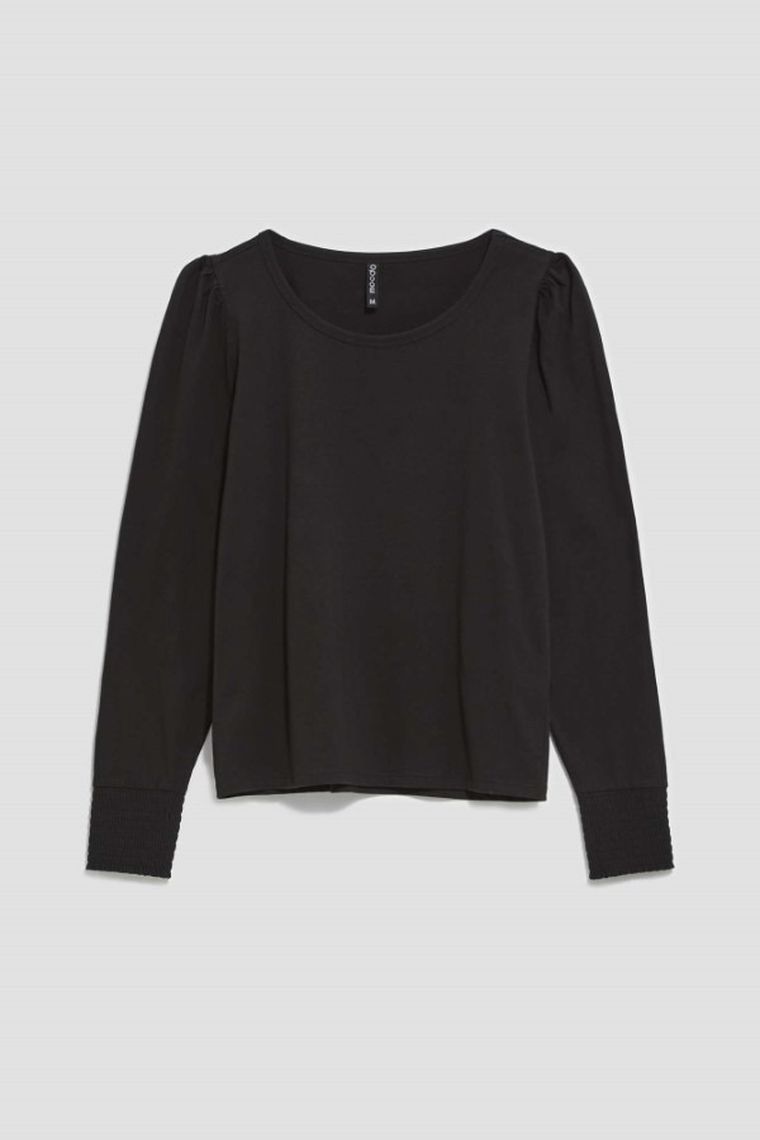 Bluzka damska z długim rękawem, czarna, Moodo