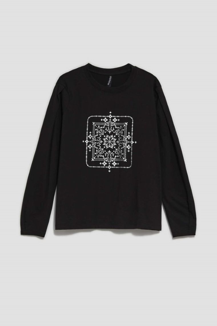 Bluzka damska z długim rękawem, czarna, Moodo