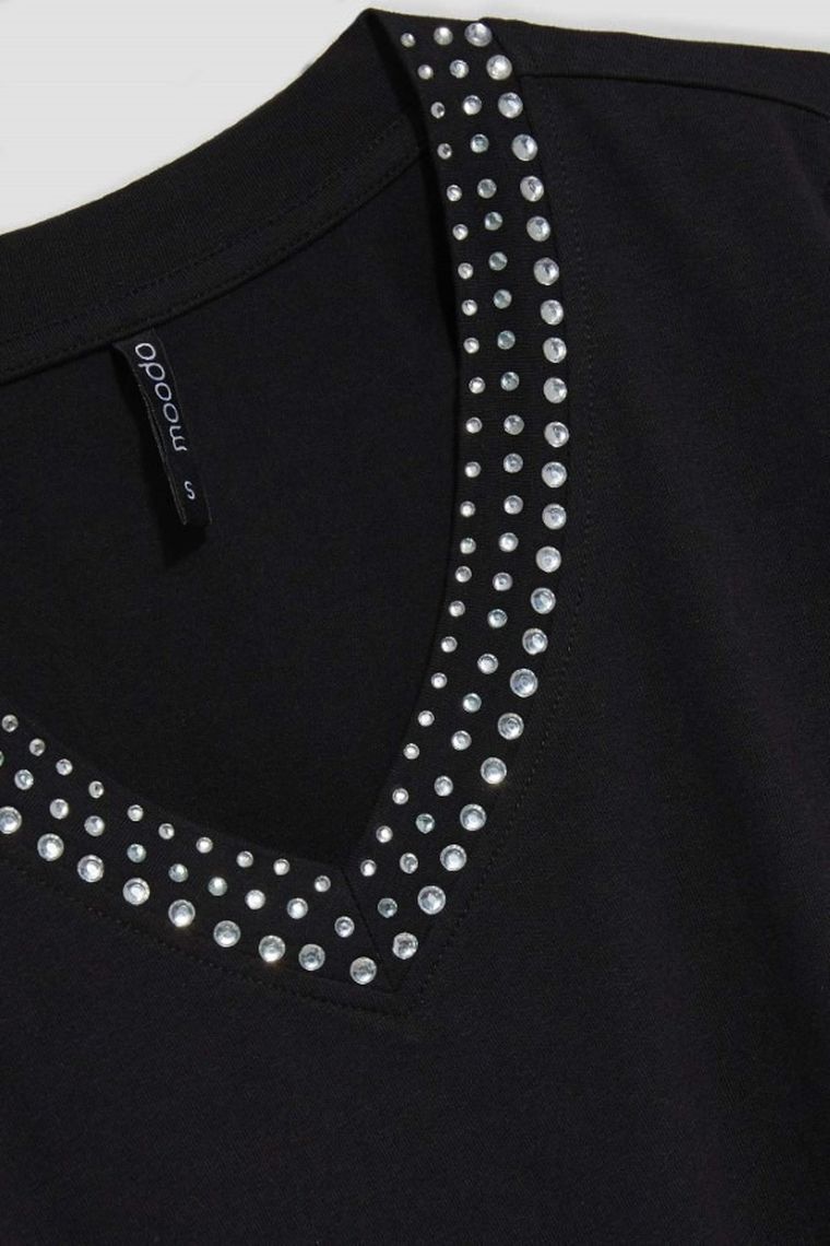 Bluzka damska z długim rękawem, czarna, Moodo