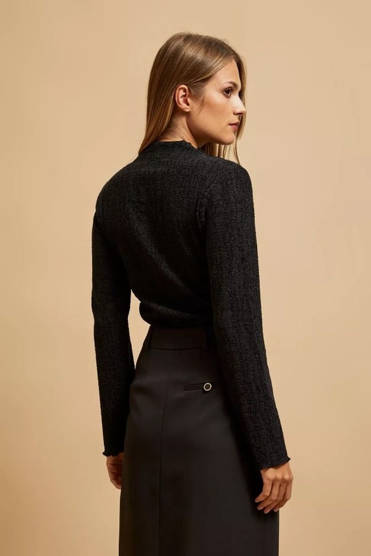 Bluzka damska z długim rękawem, czarna, Moodo