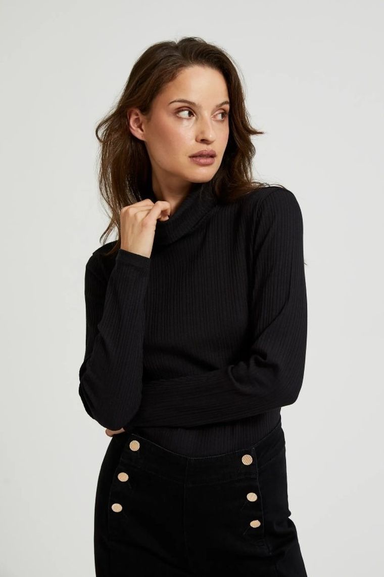Bluzka damska z długim rękawem, czarna, Moodo