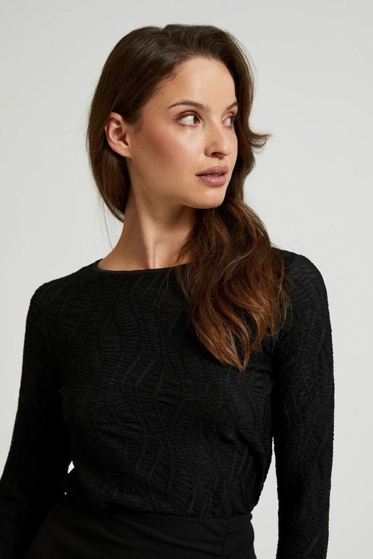 Bluzka damska z długim rękawem, czarna, Moodo