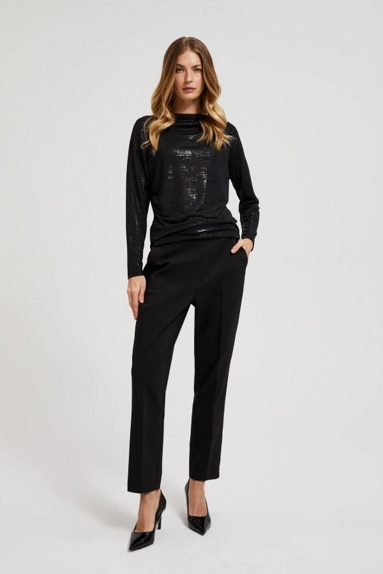 Bluzka damska z długim rękawem, czarna, Moodo