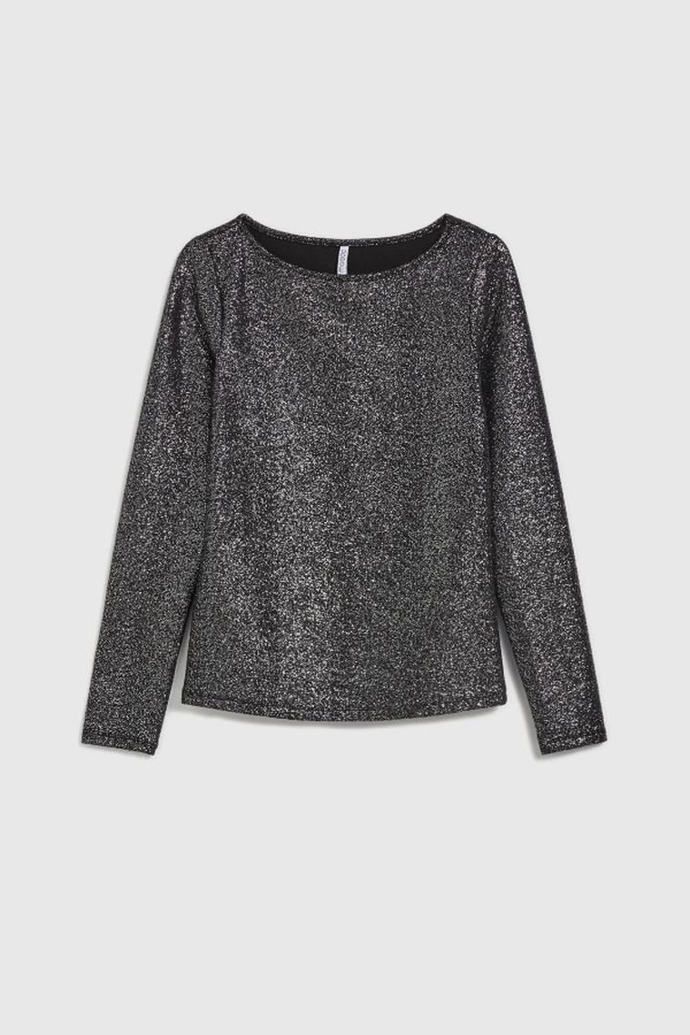 Bluzka damska z długim rękawem, czarna, Moodo