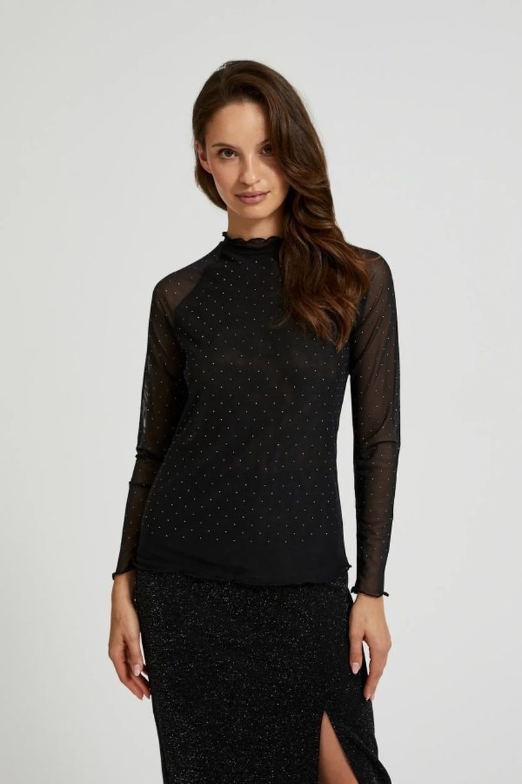 Bluzka damska z długim rękawem, czarna, Moodo