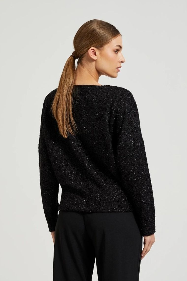 Bluzka damska z długim rękawem, czarna, Moodo