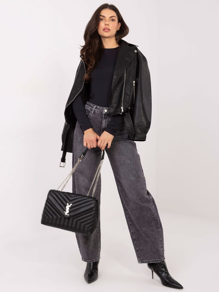 Bluzka damska z długim rękawem, czarna, Sublevel