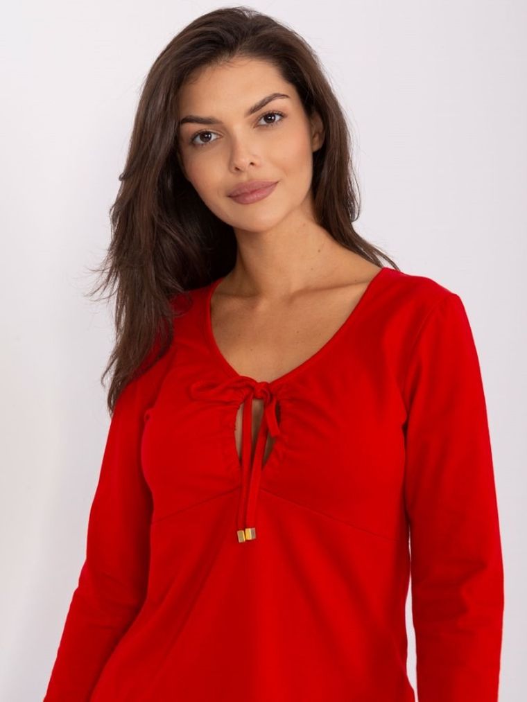 Bluzka damska z długim rękawem, czerwona, Rue Paris