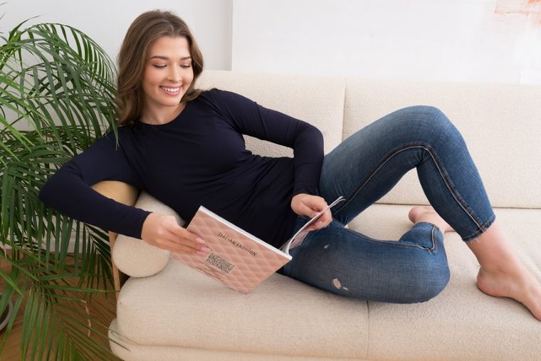 Bluzka damska z długim rękawem, granatowa, Ibiza, Italian Fashion