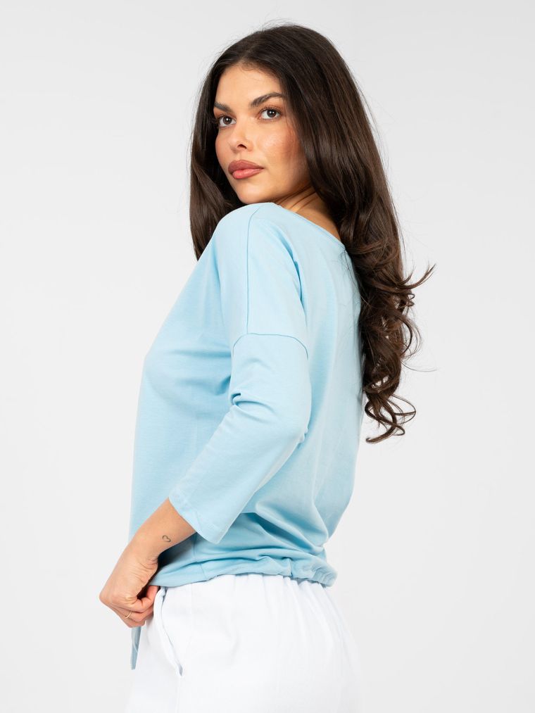 Bluzka damska z długim rękawem, niebieska, Basic Feel Good