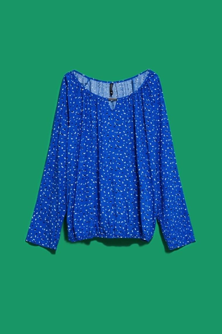 Bluzka damska z długim rękawem, niebieska, Moodo