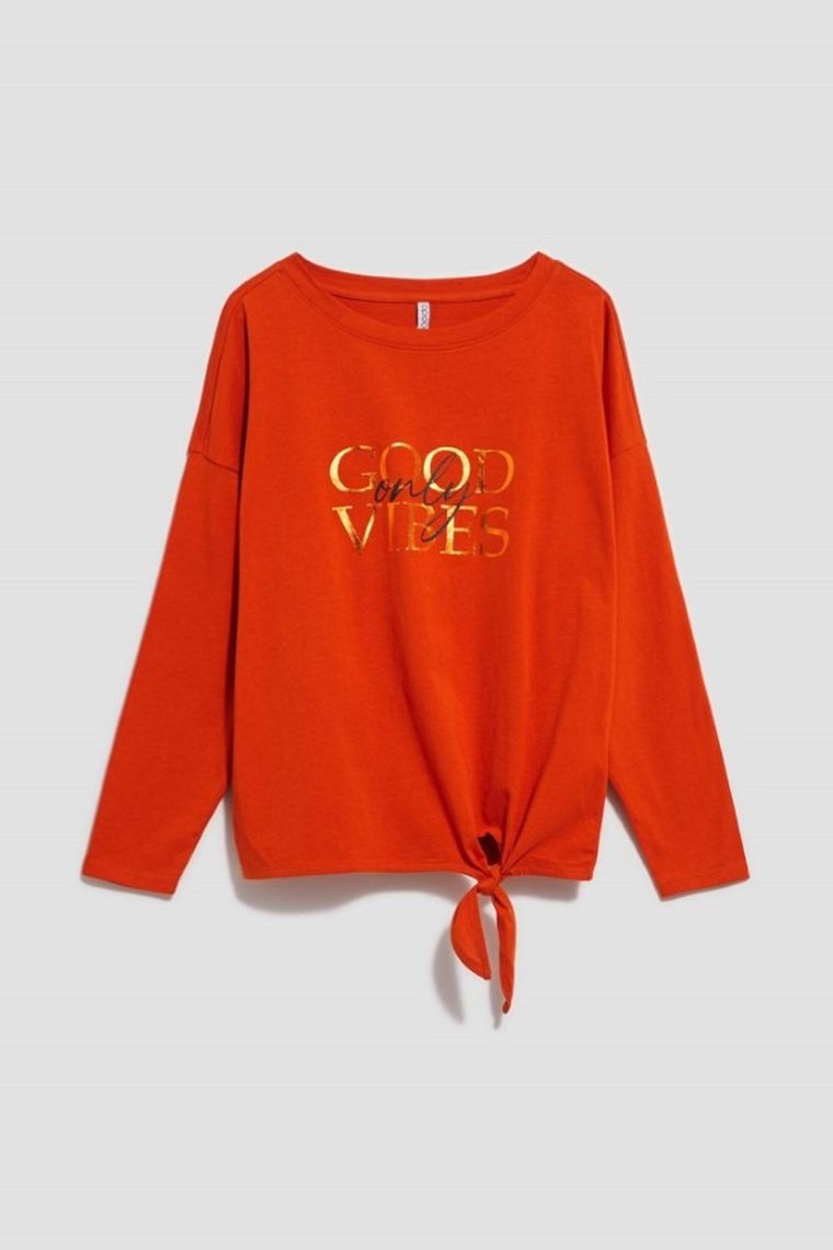Bluzka damska z długim rękawem, pomarańczowa, Moodo