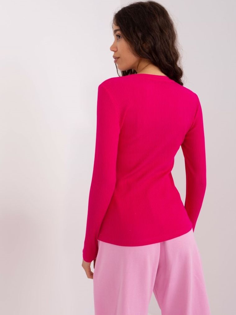 Bluzka damska z długim rękawem, różowa, Basic Feel Good