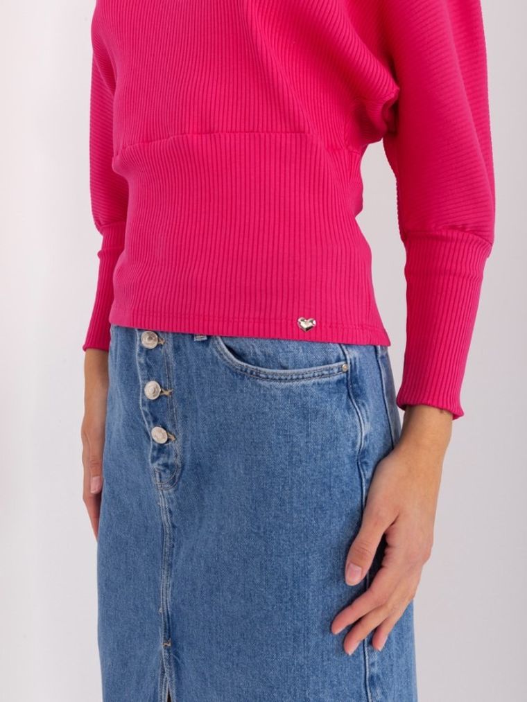 Bluzka damska z długim rękawem, różowa, Basic Feel Good