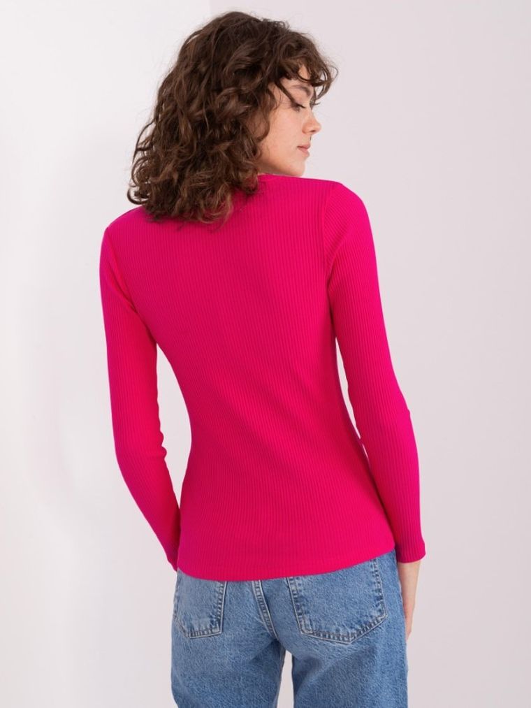 Bluzka damska z długim rękawem, różowa, Basic Feel Good