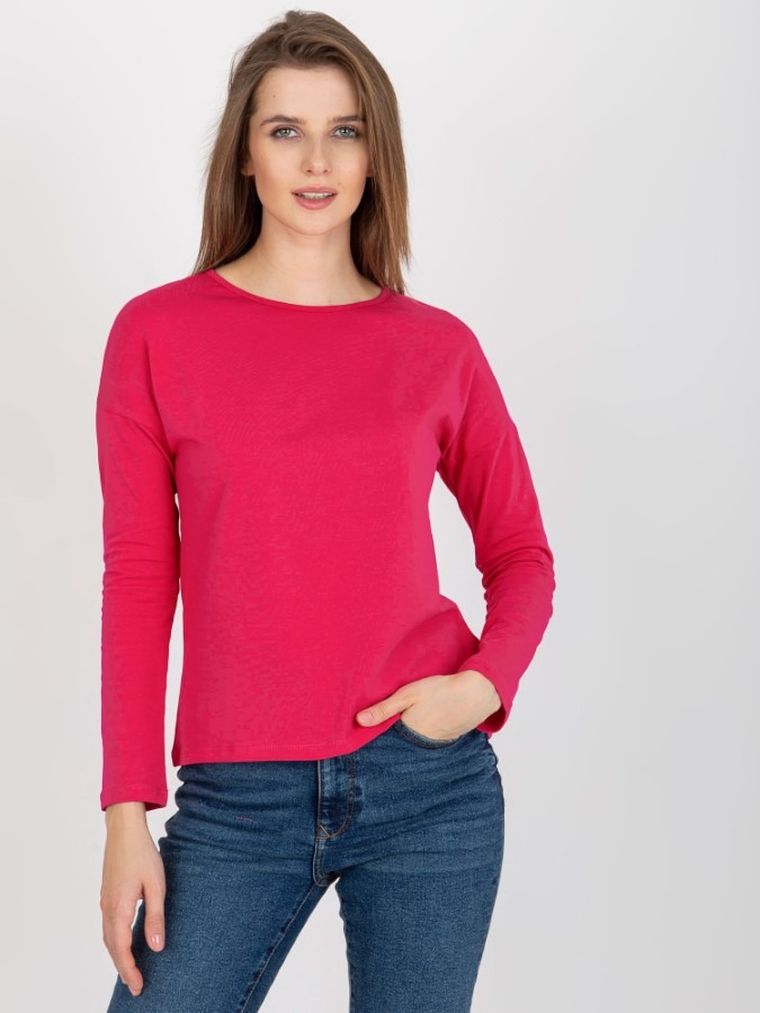 Bluzka damska z długim rękawem, różowa, Basic Feel Good