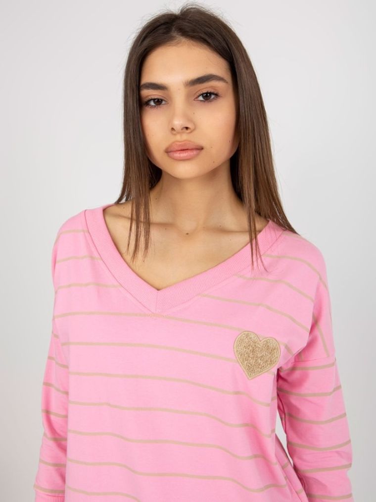 Bluzka damska z długim rękawem, różowa, Basic Feel Good