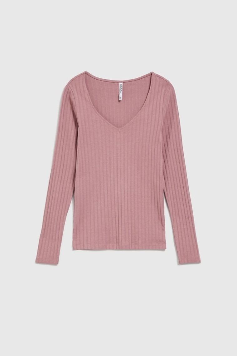 Bluzka damska z długim rękawem, różowa, Moodo