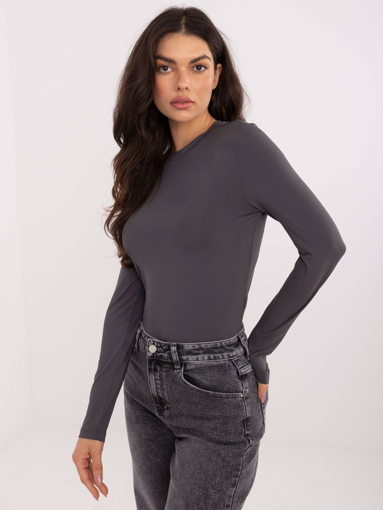 Bluzka damska z długim rękawem, szara, Sublevel