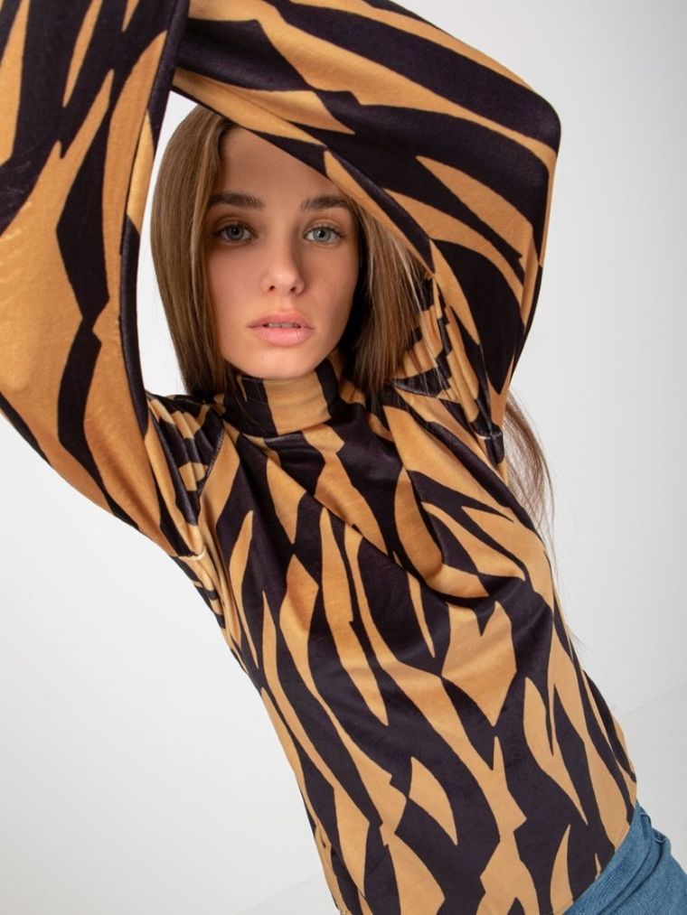 Bluzka damska z długim rękawem, welurowa, mix, Rue Paris