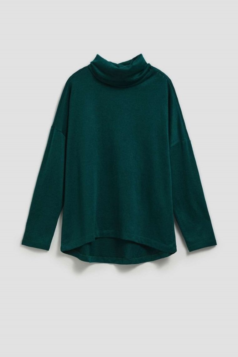 Bluzka damska z długim rękawem, zielona, Moodo