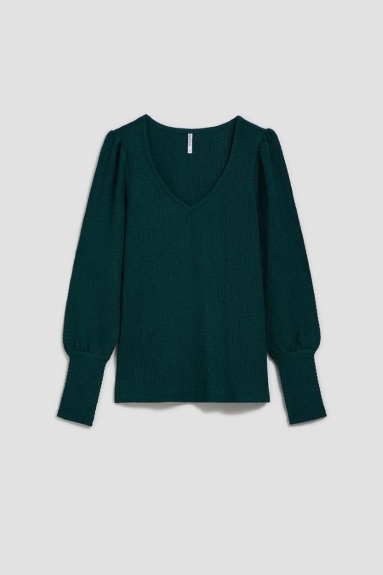 Bluzka damska z długim rękawem, zielona, Moodo