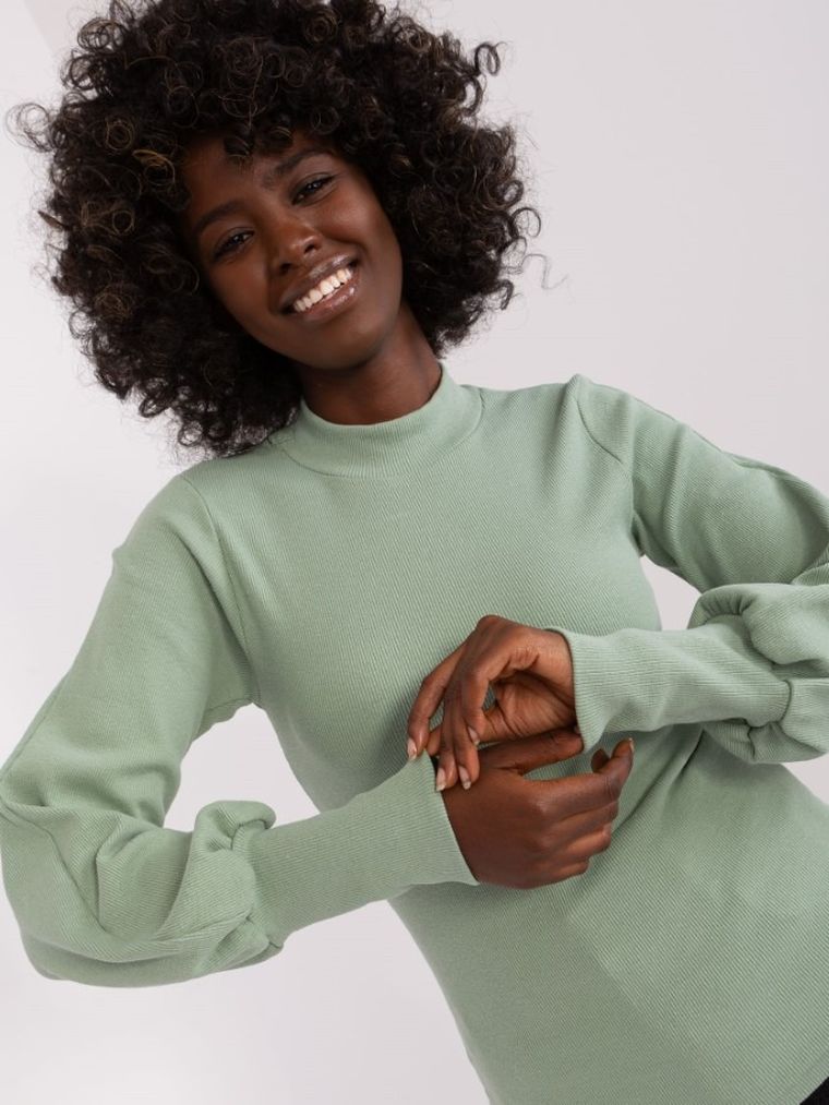 Bluzka damska z długim rękawem, zielona, Rue Paris