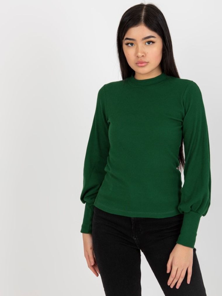 Bluzka damska z długim rękawem, zielona, Rue Paris