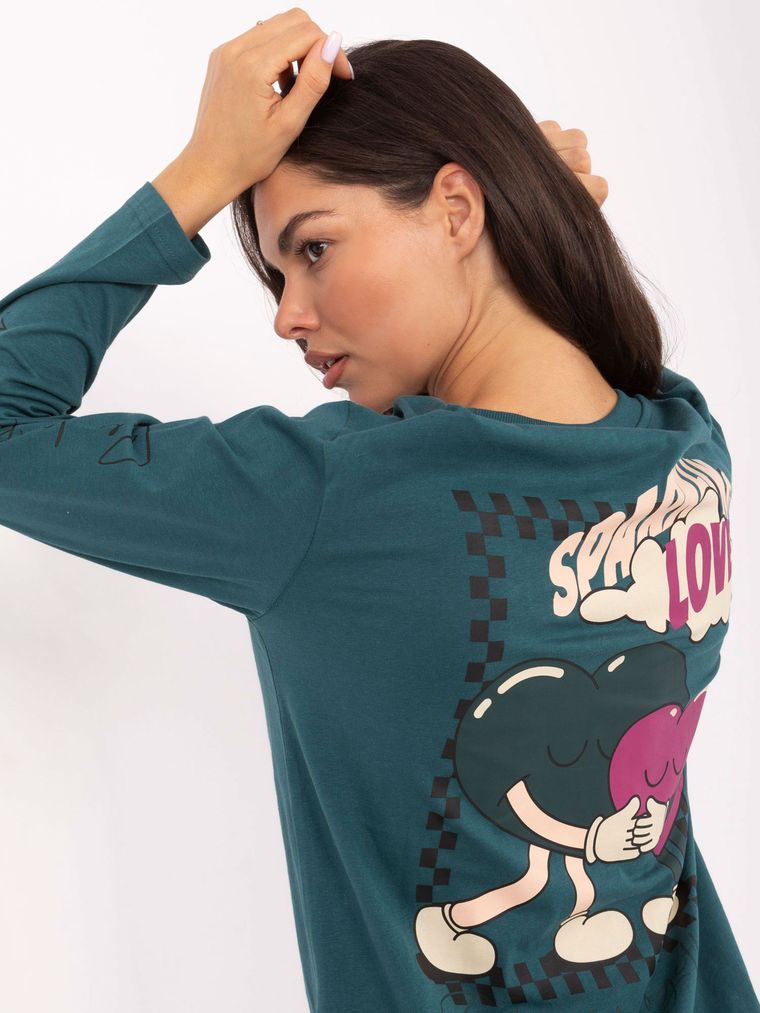 Bluzka damska z długim rękawem, zielona, Sublevel