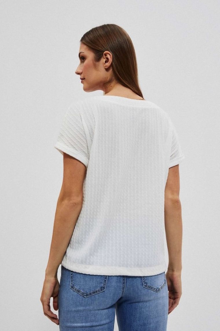 Bluzka damska z krótkim rękawem, biała, Moodo