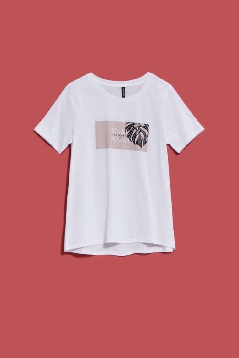 Bluzka damska z krótkim rękawem, biała, Moodo