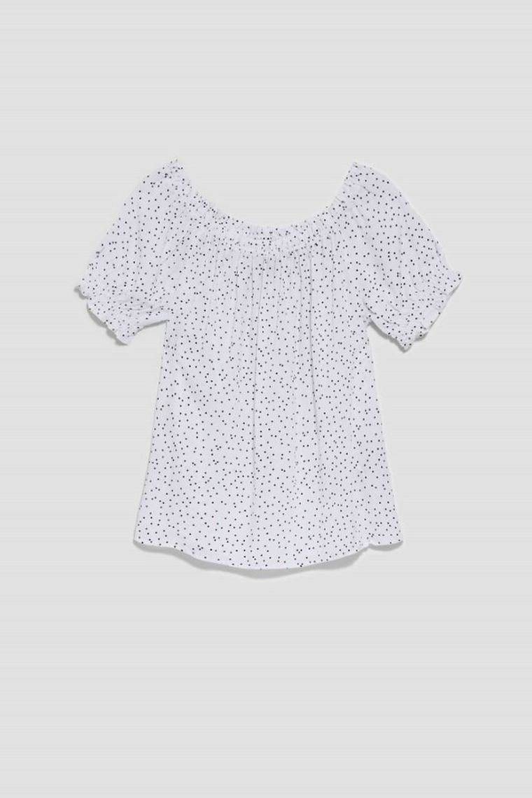 Bluzka damska z krótkim rękawem, biała, Moodo