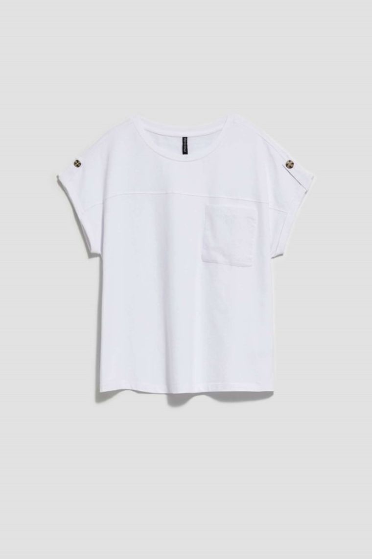 Bluzka damska z krótkim rękawem, biała, Moodo