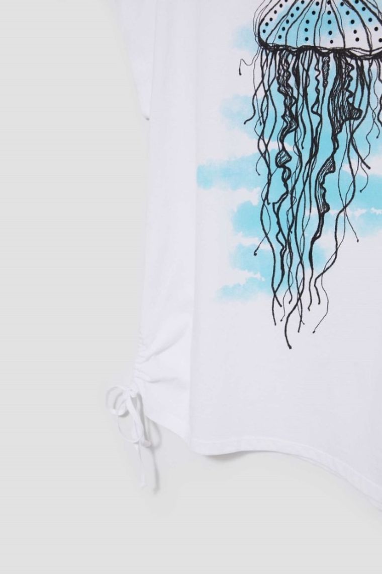 Bluzka damska z krótkim rękawem, biała, Moodo