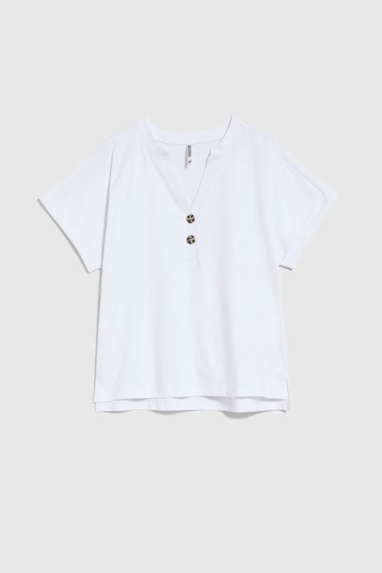 Bluzka damska z krótkim rękawem, biała, Moodo