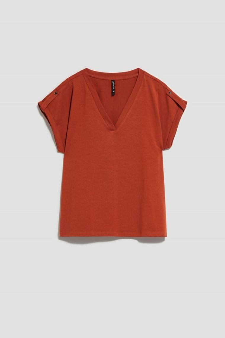 Bluzka damska z krótkim rękawem, brązowa, Moodo