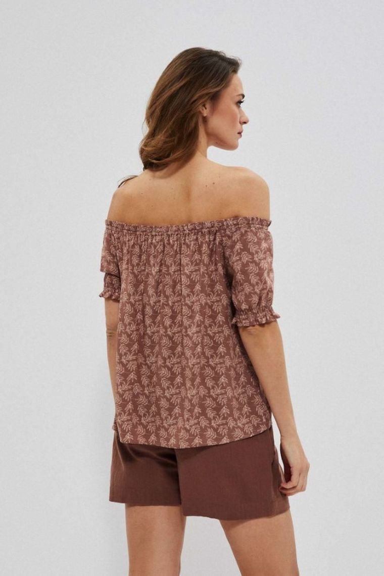 Bluzka damska z krótkim rękawem, brązowa, Moodo