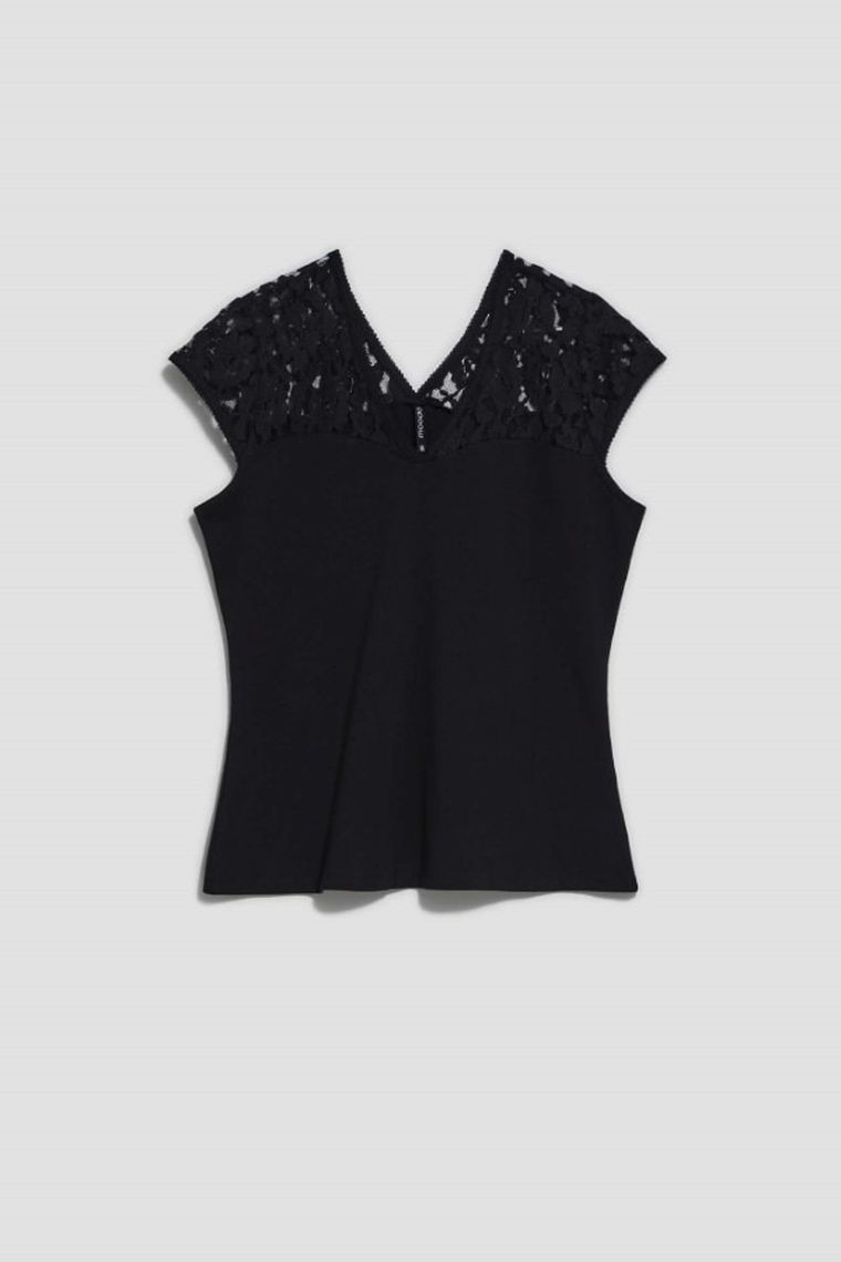 Bluzka damska z krótkim rękawem, czarna, Moodo