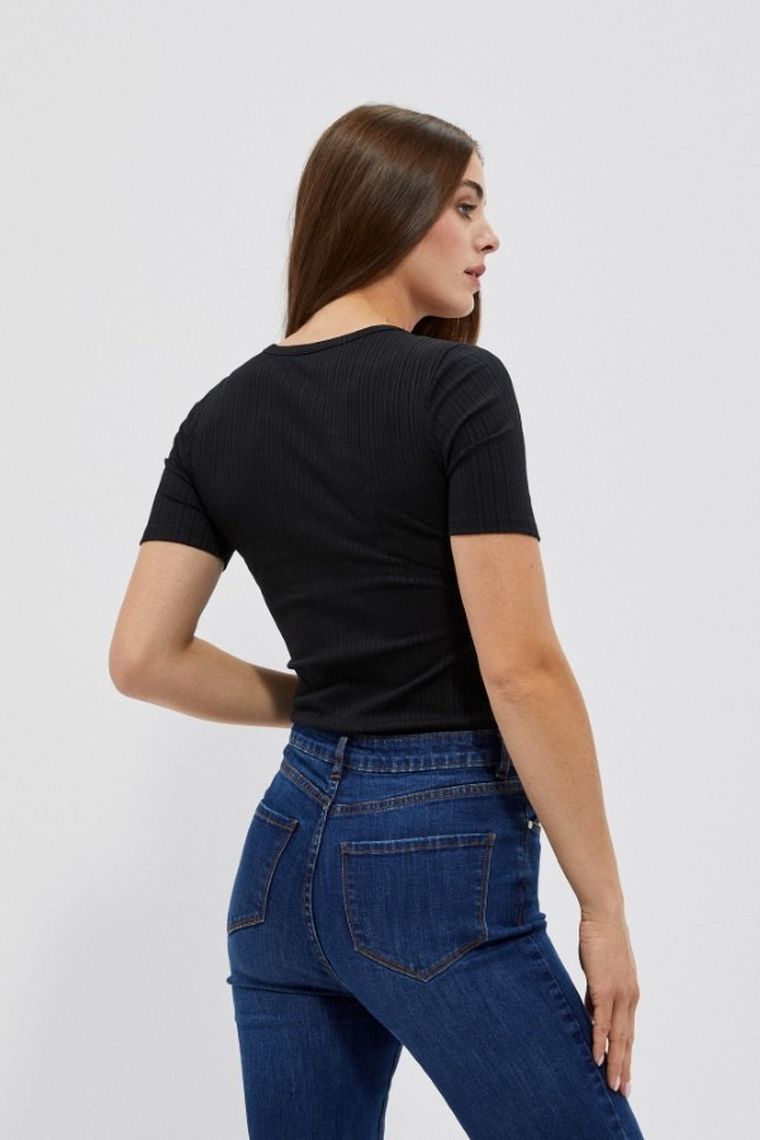 Bluzka damska z krótkim rękawem, czarna, Moodo