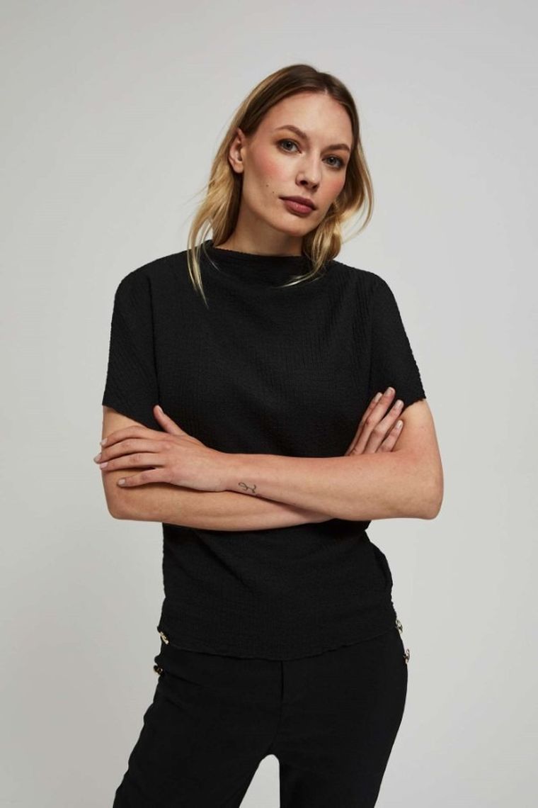 Bluzka damska z krótkim rękawem, czarna, Moodo