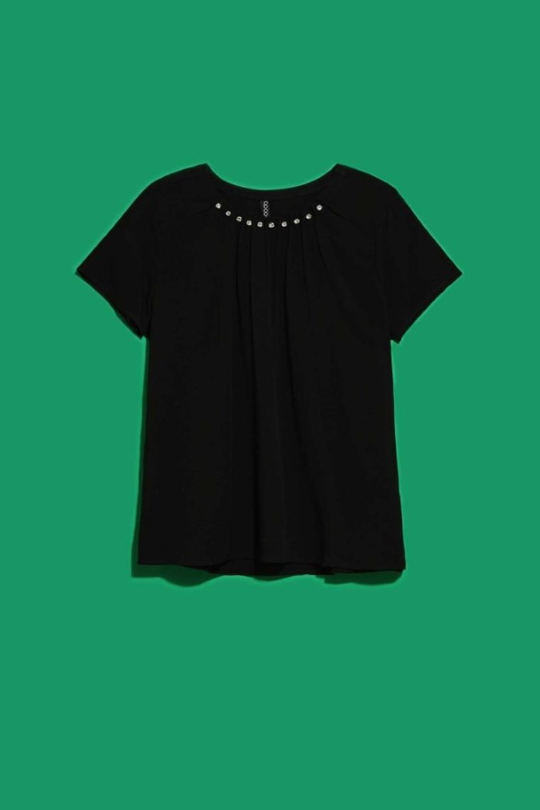 Bluzka damska z krótkim rękawem, czarna, Moodo