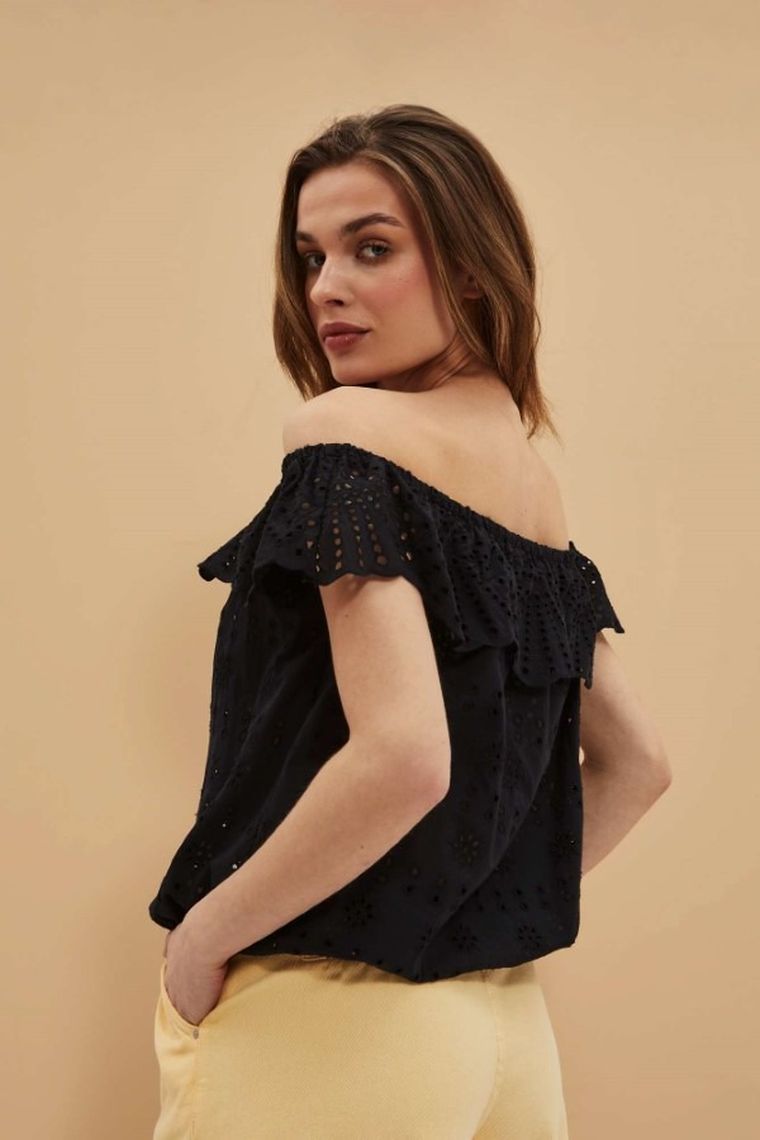 Bluzka damska z krótkim rękawem, czarna, Moodo